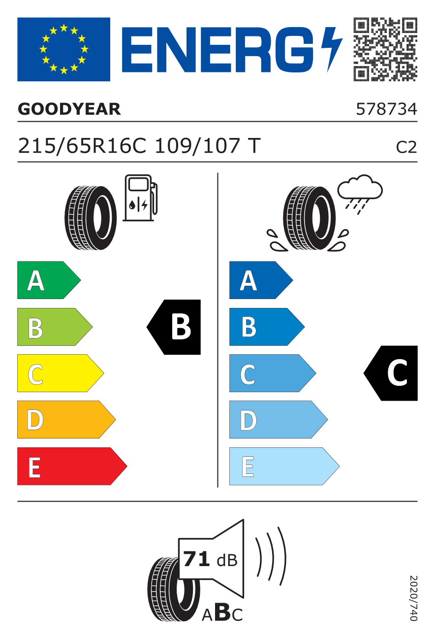 Etichetta Europea Goodyear Goodyear 215/65 R16C 109/107T EFFICIENTGRIP CARGO FO pneumatici nuovi Estivo