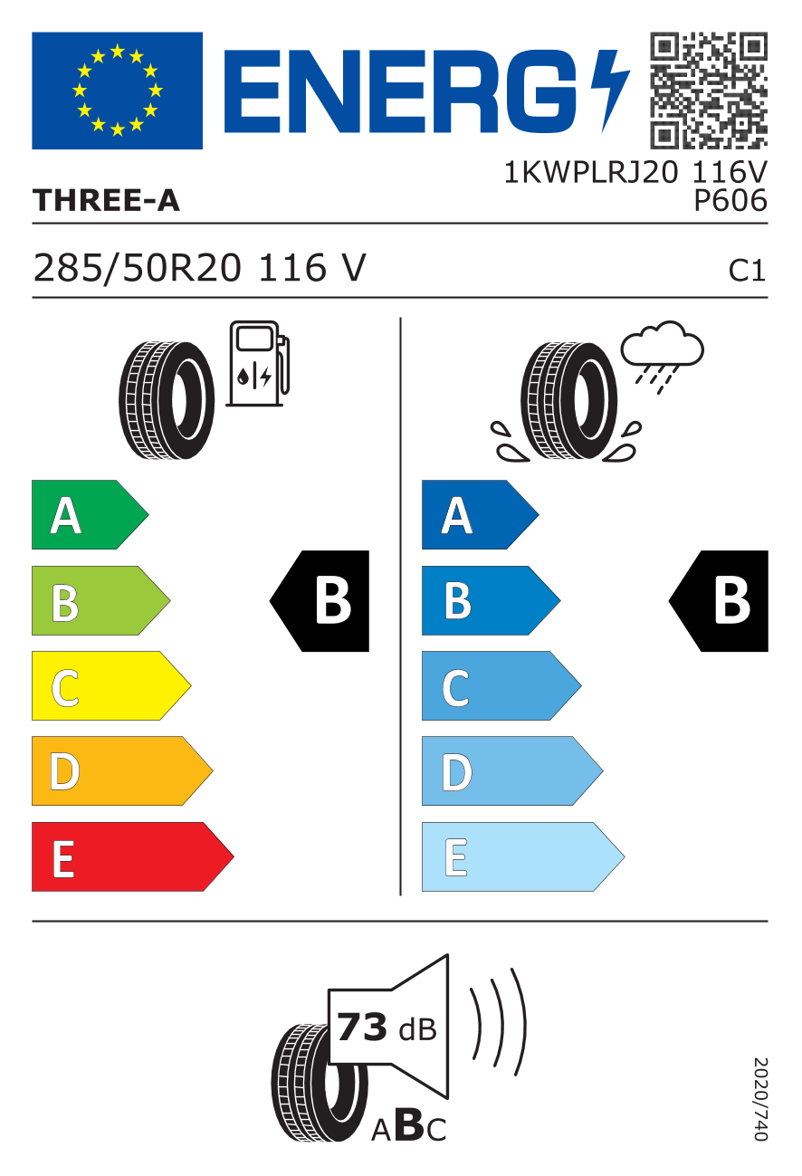Etichetta Europea Three-A Three-A 285/50 R20 116V T606 pneumatici nuovi Estivo