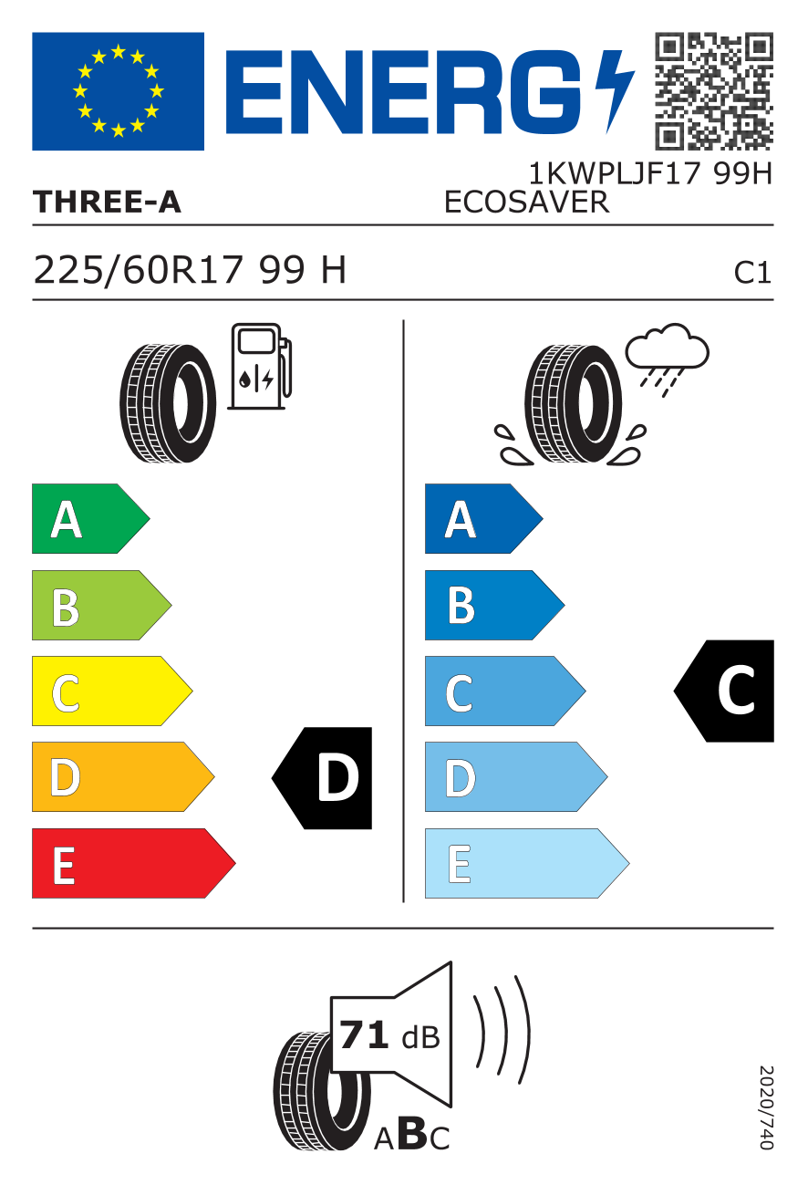Etichetta Europea Three-A Three-A 225/60 R17 99H ECOSAVER pneumatici nuovi Estivo