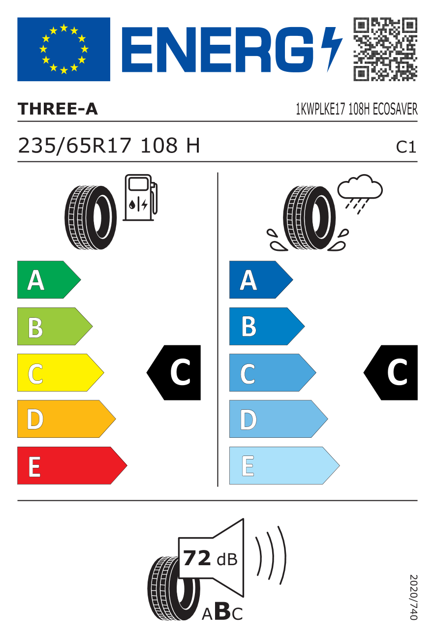 Etichetta Europea Three-A Three-A 235/65 R17 108H ECOSAVER XL pneumatici nuovi Estivo