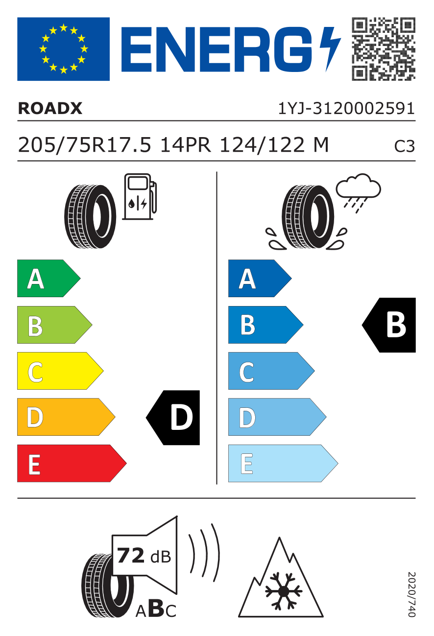 Etichetta Europea Roadx Roadx 205/75 R17.5 124/122M 14PR RH621 pneumatici nuovi Estivo