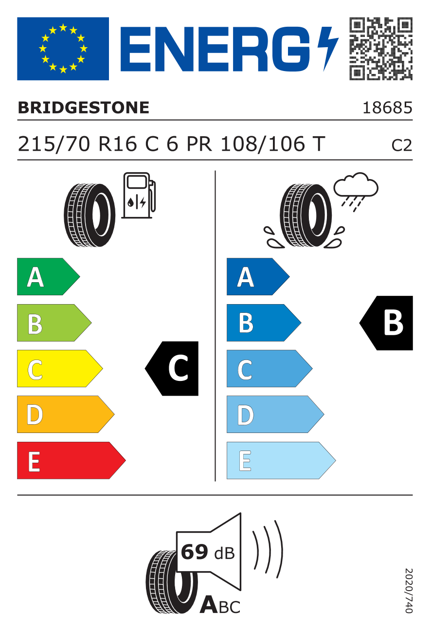 Etichetta Europea Bridgestone Bridgestone 215/70 R16C 108T DURAVIS R660A pneumatici nuovi Estivo