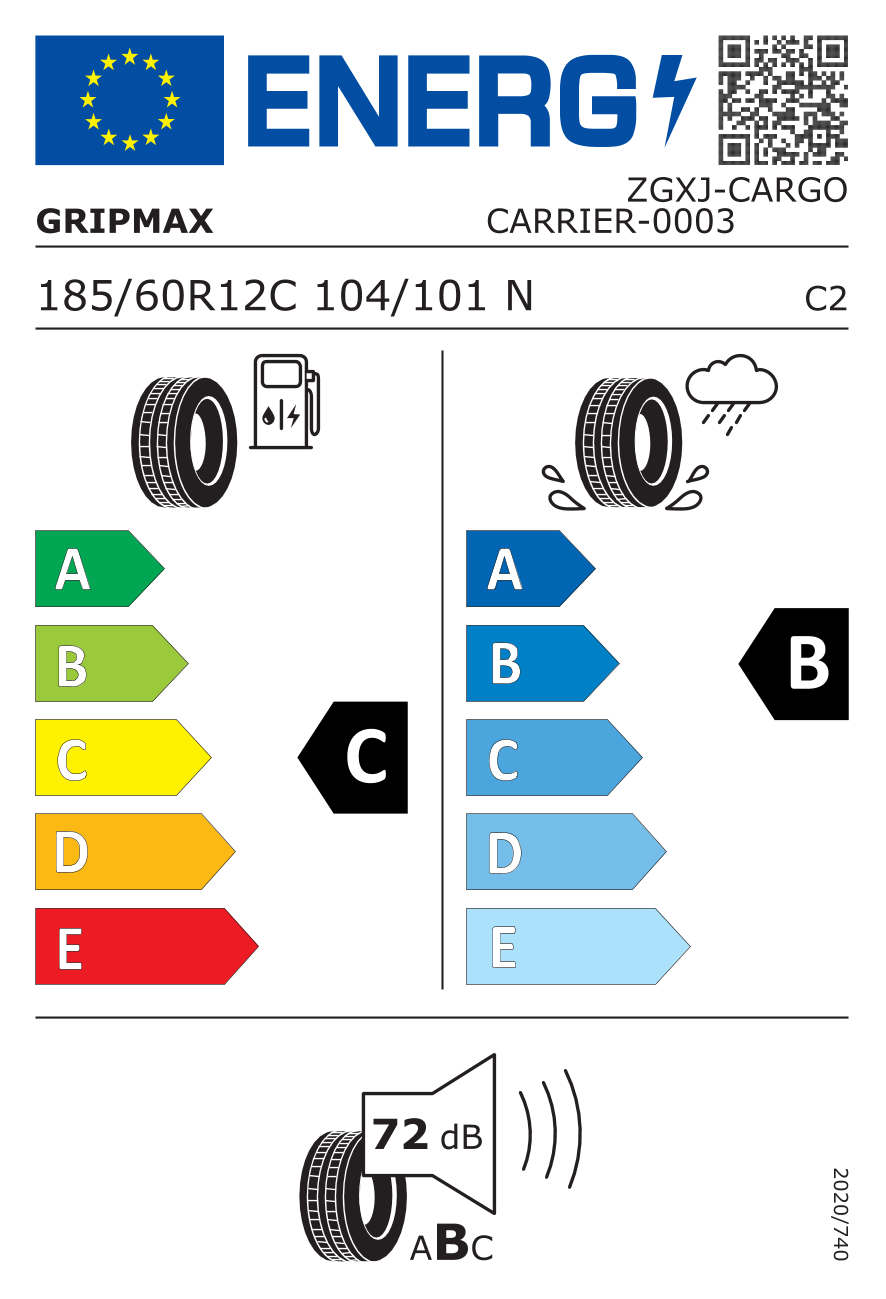 Etichetta Europea Gripmax Gripmax 185/60 R12C 104N CARGO CARRIER pneumatici nuovi Estivo