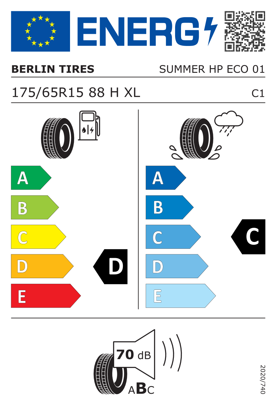 Etichetta Europea Berlin Berlin 175/65 R15 88H SUMMER HP ECO pneumatici nuovi Estivo