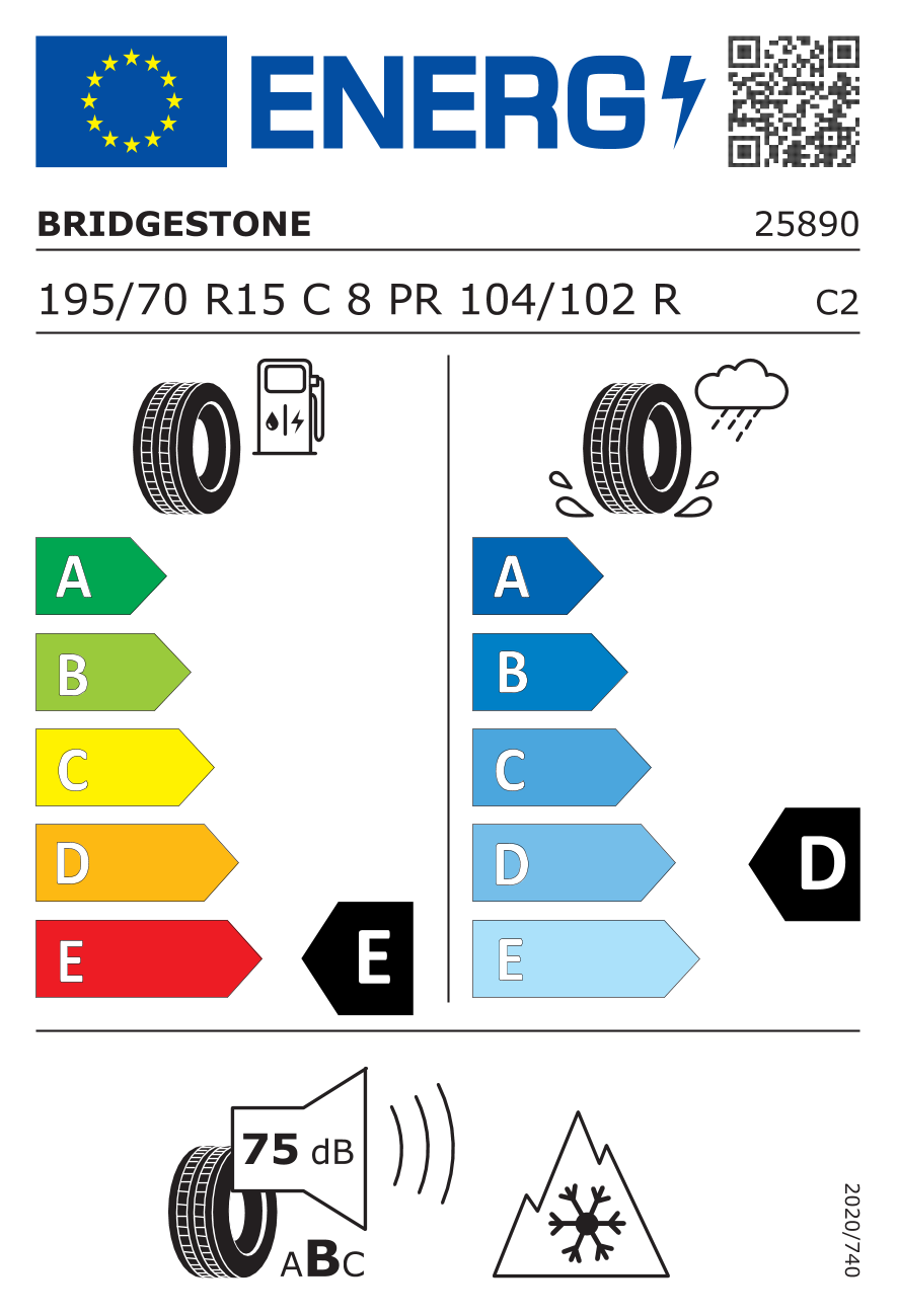 Etichetta Europea Bridgestone Bridgestone 195/70 R15 104/102R BLIZZAK W995 MULTICELL pneumatici nuovi Invernale