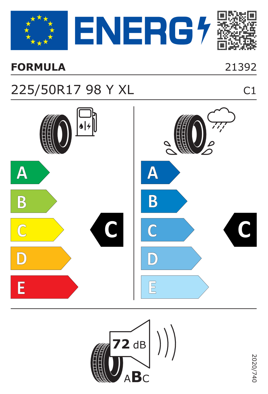 Etichetta Europea Formula Formula 225/50 R17 98Y Energy XL pneumatici nuovi Estivo