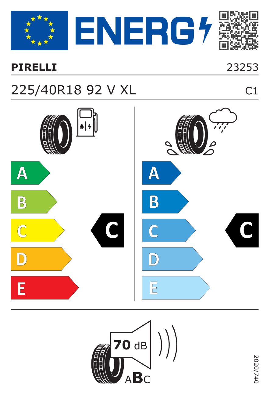 Etichetta Europea Pirelli Pirelli 225/40 R18 92V CINTURATO P7 ALL SEASON XL Runflat pneumatici nuovi Estivo