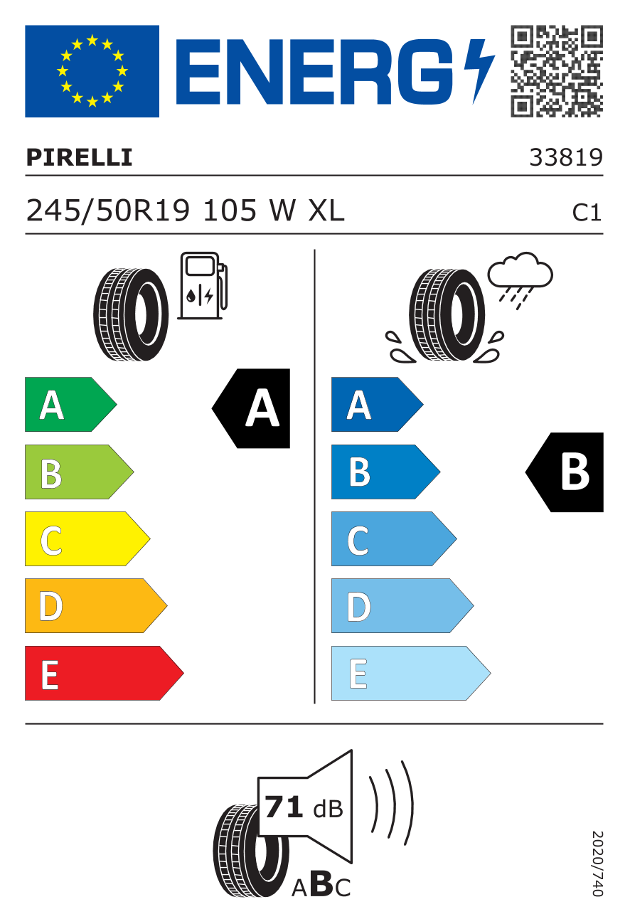 Etichetta Europea Pirelli Pirelli 245/50 R19 105W CINTURATO P7 (P7C2) XL pneumatici nuovi Estivo
