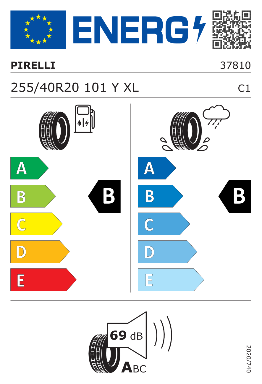 Etichetta Europea Pirelli Pirelli 255/40 R20101 101Y P-ZERO MOES Ncs XL Runflat pneumatici nuovi Estivo