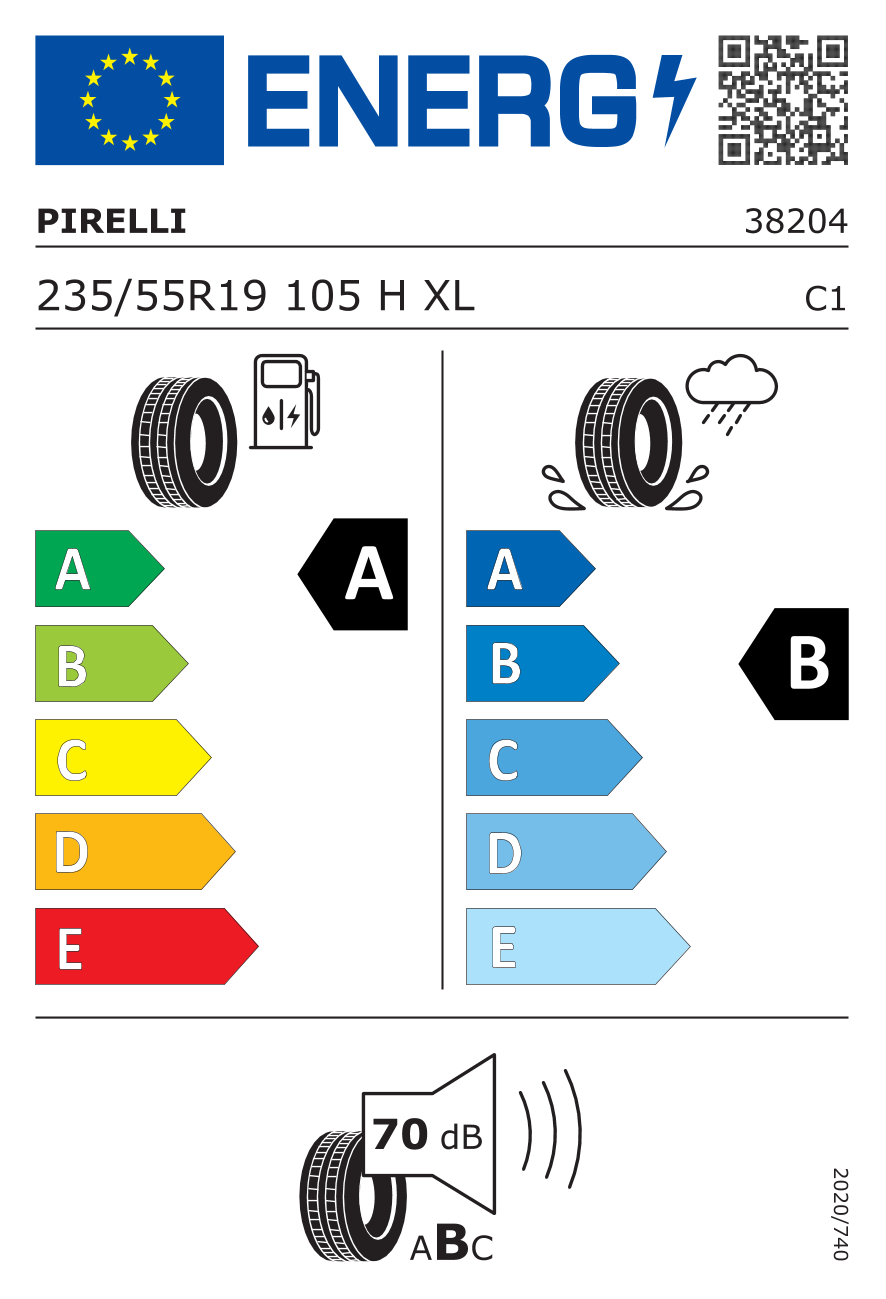 Etichetta Europea Pirelli Pirelli 235/55 R19 105H CINTURATO P7 P7C2 MO XL pneumatici nuovi Estivo
