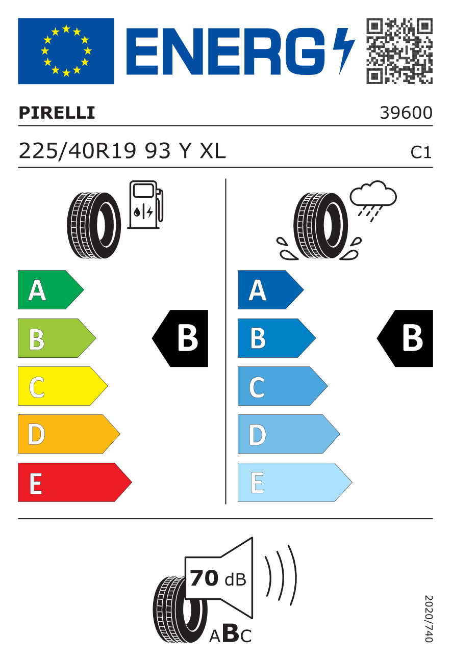 Etichetta Europea Pirelli Pirelli 225/40 R19 93Y P-ZERO (PZ4) AR XL Runflat pneumatici nuovi Estivo