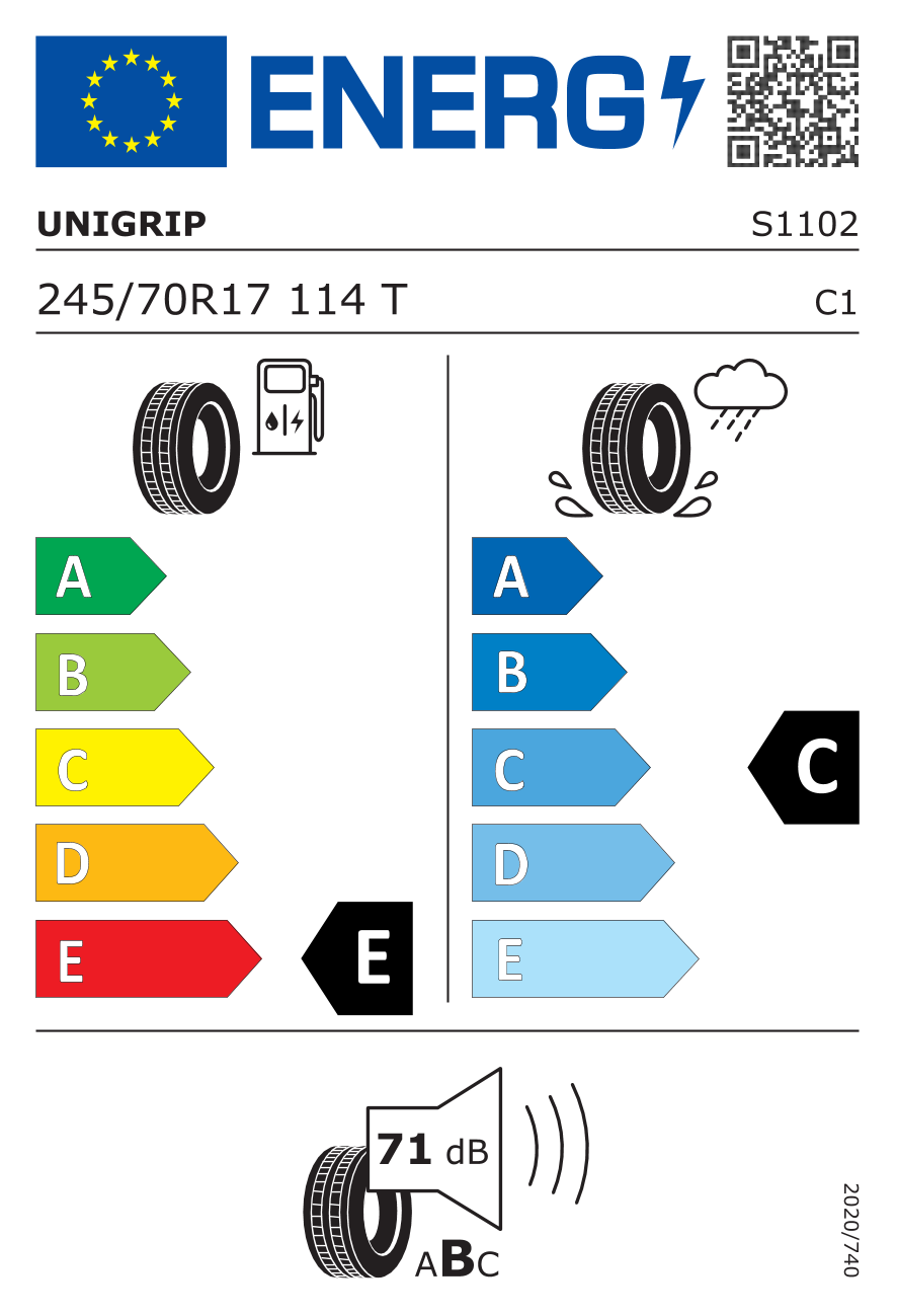 Etichetta Europea Unigrip Unigrip 245/70 R17 114T Lateral Force A/T BSW XL pneumatici nuovi Estivo