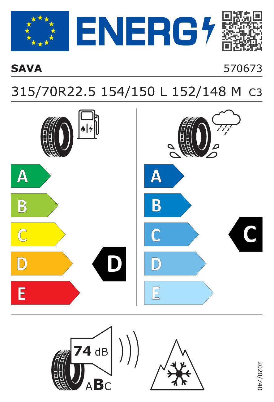 Etichetta Europea Sava Sava 315/70 R22.5 154L ORJAK 5 pneumatici nuovi Estivo
