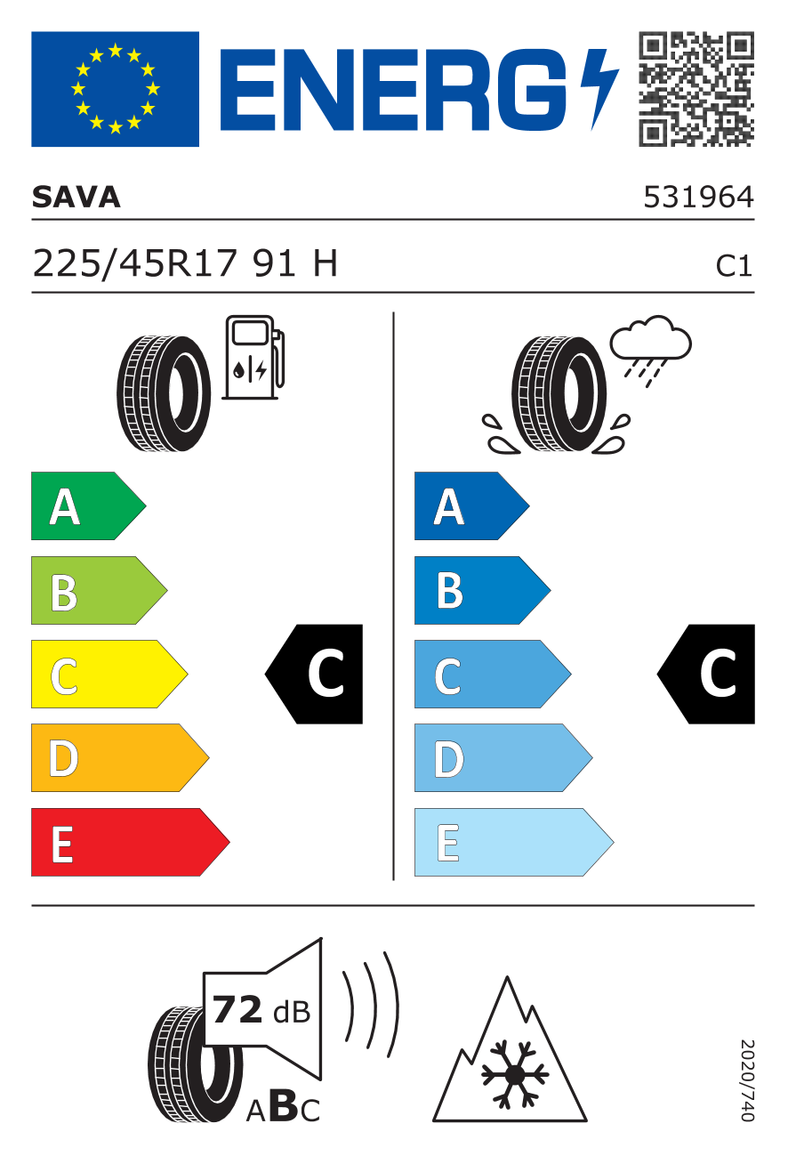 Etichetta Europea Sava Sava 225/45 R17 91H ESKHP2 pneumatici nuovi Invernale