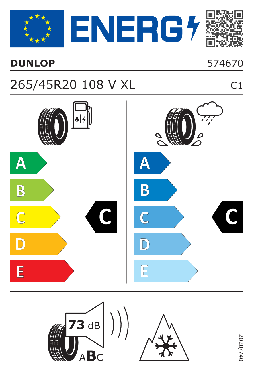 Etichetta Europea Dunlop Dunlop 265/45 R20 108V WINTER SPORT 5 XL pneumatici nuovi Invernale
