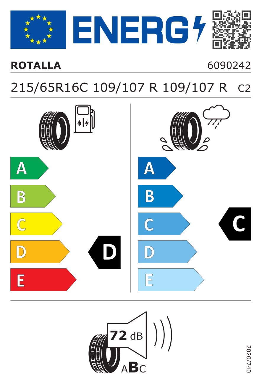 Zimné pneumatiky Rotalla 215/65R16C RF09                                        Rýchlostný index R (R=170 km/h) Záťažový index 109/107 (1030kg/975kg) Valivý odpor D