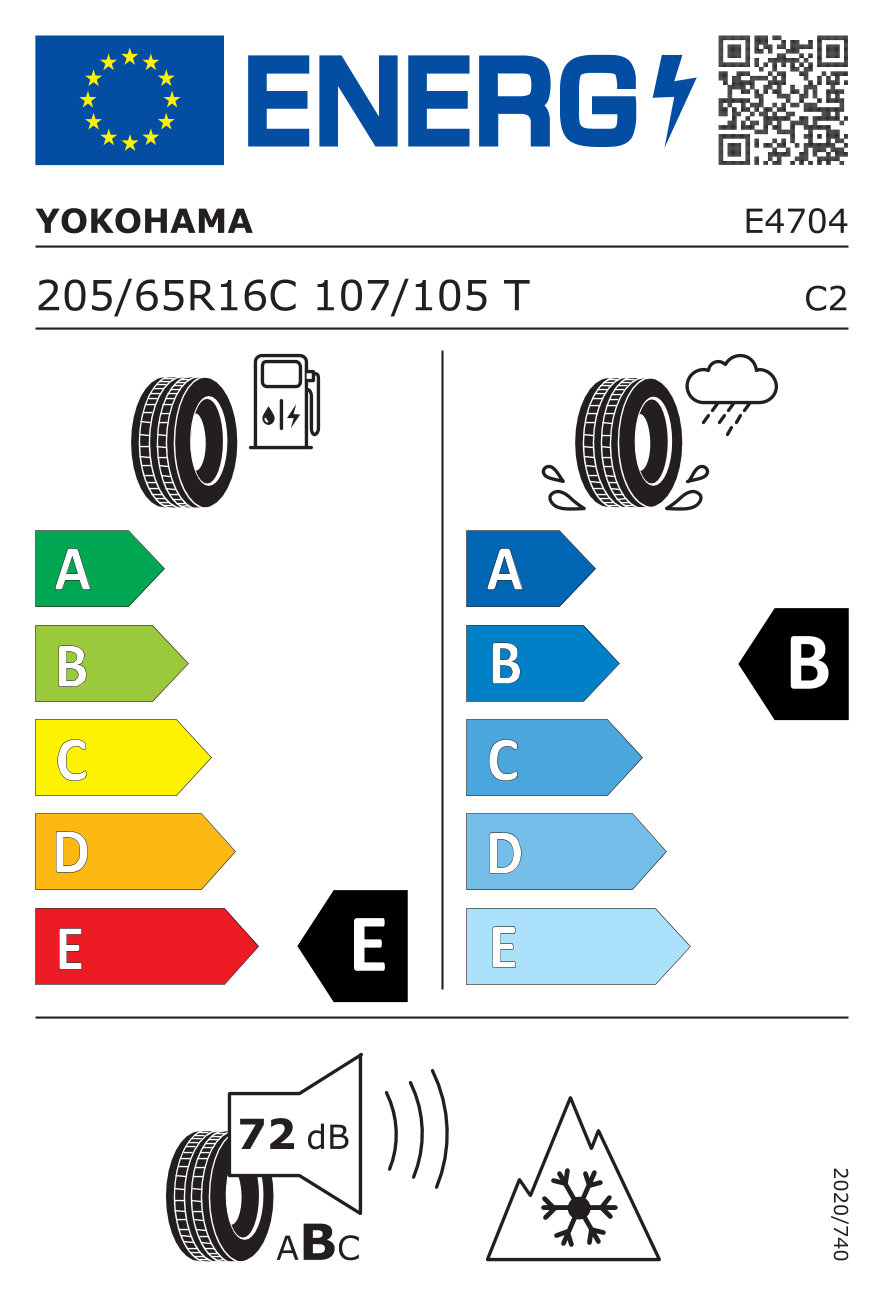Etichetta Europea Yokohama Yokohama 205/65 R16C 107T WY01 pneumatici nuovi Invernale