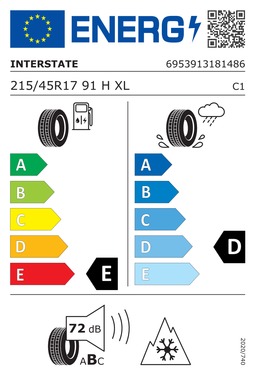 Eticheta UE oficială (EPREL) pentru Interstate Interstate 30 215/45 R17 91H