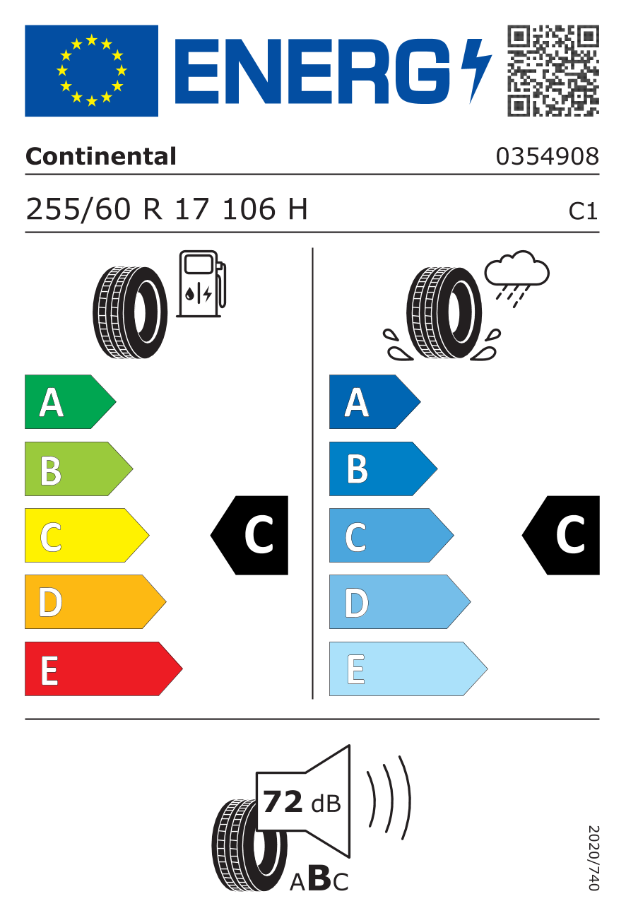 Etichetta Europea Continental Continental 255/60 R17 106H 4x4contact pneumatici nuovi Estivo