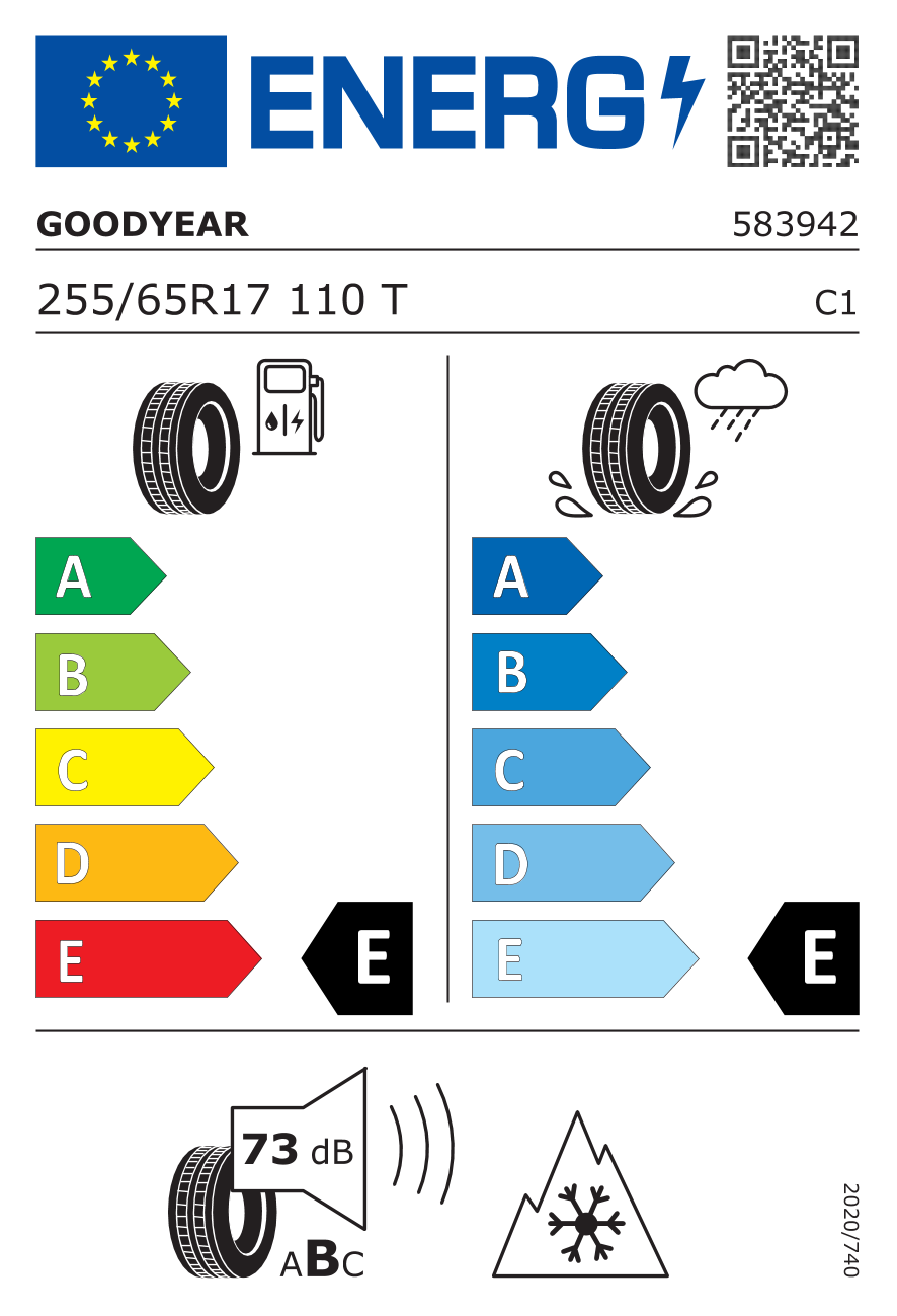 Etichetta Europea Goodyear Goodyear 255/65 R17 110T WRANGLER AT ADV pneumatici nuovi Estivo