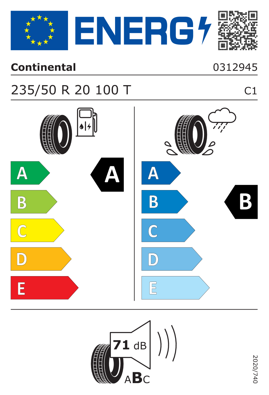 Etichetta Europea Continental Continental 235/50 R20 100T EcoContact 6 Q ContiSeal FR pneumatici nuovi Estivo