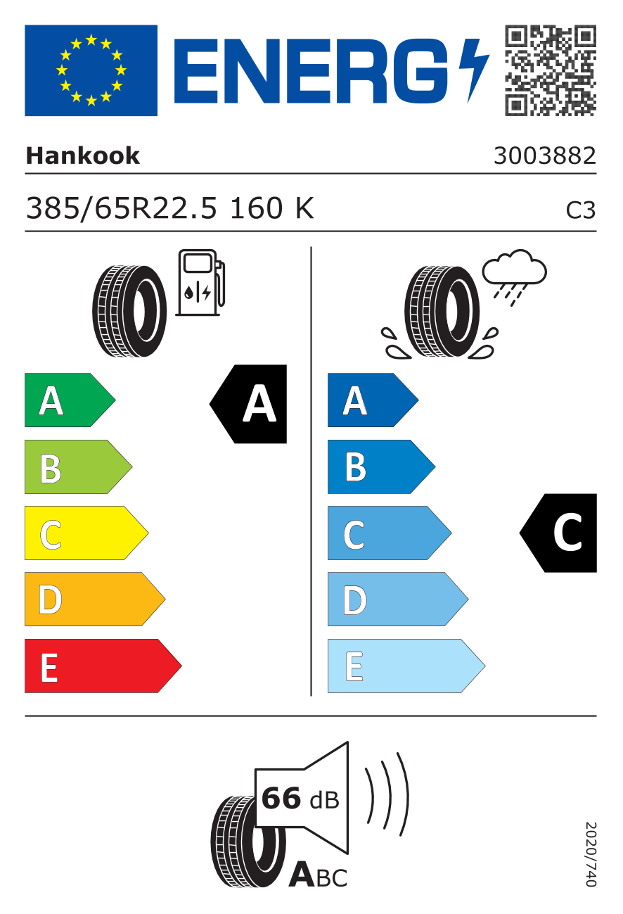 Etichetta Europea Hankook Hankook 385/65 R22.5 160K TL20 pneumatici nuovi Estivo