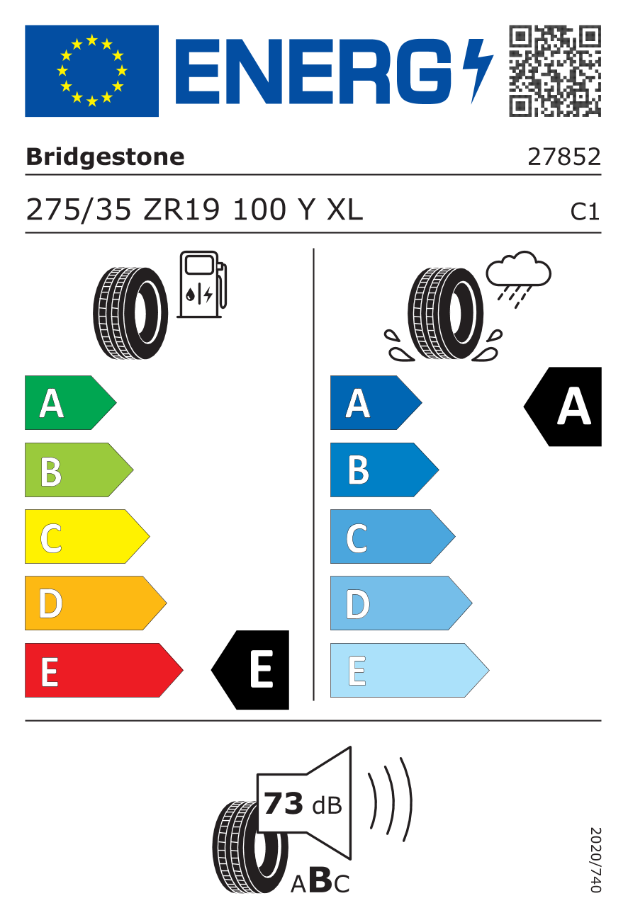 Etichetta Europea Bridgestone Bridgestone 275/35 R19 100Y POTENZA SPORT XL pneumatici nuovi Estivo