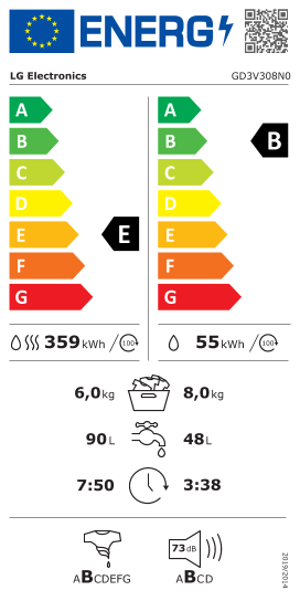 Étiquette énergie officielle UE — LG GD3V308N0 — Classe E