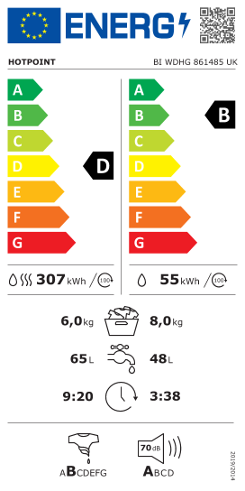 Étiquette énergie officielle UE — Hotpoint BI WDHG 861485 UK — Classe D