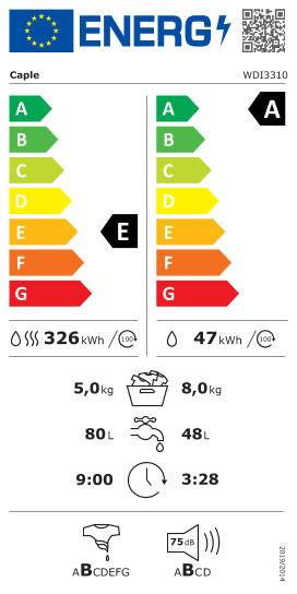 Étiquette énergie officielle UE — Caple WDI3310 — Classe E