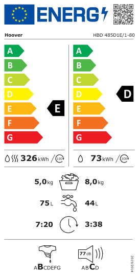 Étiquette énergie officielle UE — Hoover HBD 485D1E/1-80 — Classe E