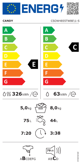 Étiquette énergie officielle UE — Candy CSOW4855TWBE\1-S — Classe E