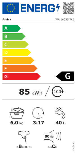 Étiquette énergie officielle UE — Amica WA 14655 W.1 — Classe G