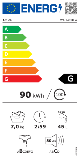 Étiquette énergie officielle UE — Amica WA 14690 W — Classe G
