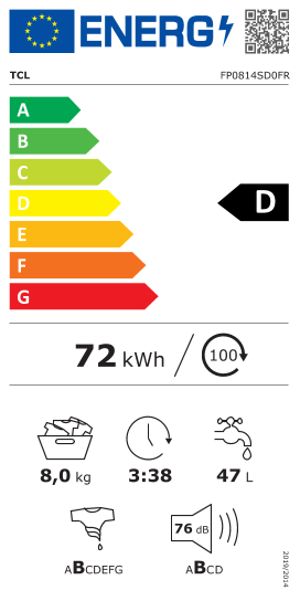 Étiquette énergie officielle UE — Tcl FP0814SD0FR — Classe D