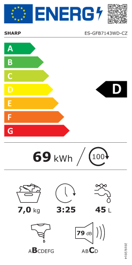 Étiquette énergie officielle UE — Sharp ES-GFB7143WD-CZ — Classe D