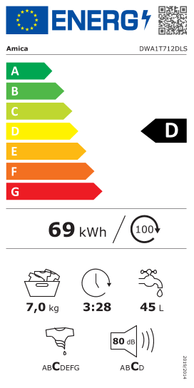 Étiquette énergie officielle UE — Amica DWA1T712DLS — Classe D