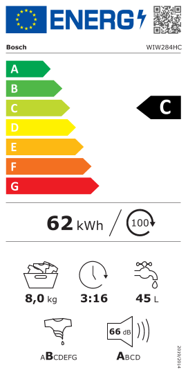 Étiquette énergie officielle UE — Bosch WIW284HC — Classe C